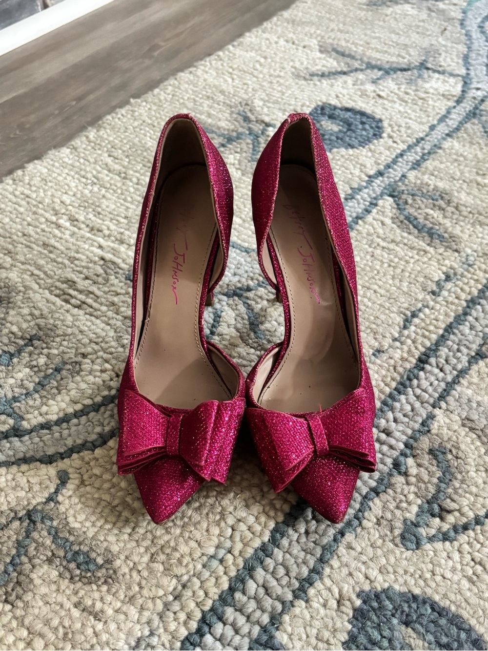 Betsey Johnson Fuchsia Glitter Pointed-Toe Bow Heels